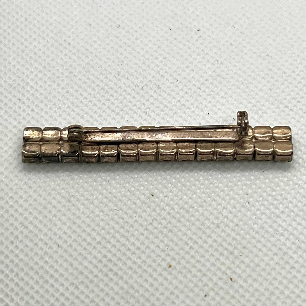 Vintage Retro MCM Double Line Clear Rhinestone Bar Brooch‎ Pin